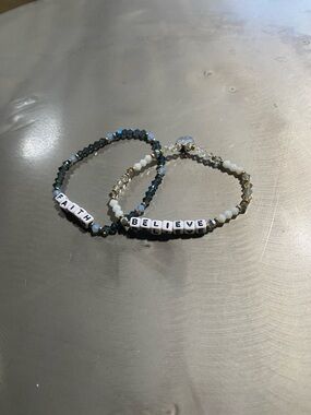FAITH & BELIEVE Beaded Word Bracelets - Blue & White crystal